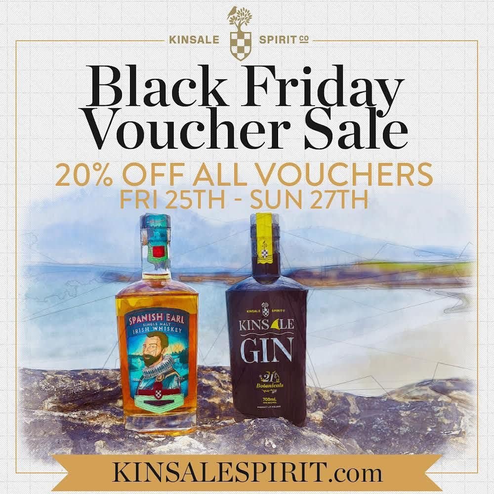 🖤 20% OFF - BLACK FRIDAY VOUCHER SALE - Send your loved ones the ideal Christmas gift with Kinsale Spirit Gift Vouchers. Select your amount on our website, add your message and we will email them the voucher code.

🥃 Special Black Friday weekend prices;

💥 €200 Voucher for €160
💥 €100 Voucher for €80
💥 €50 Voucher for €40
💥 €25 Voucher for €20

#drinkresponsibly #drinkaware #blackfridaysale #blackfriday #whiskey #gin #irishwhiskey #irishgin #whiskey #gin #gnt #sale #vouchers #discounts #irish #kinsale #cork #ireland