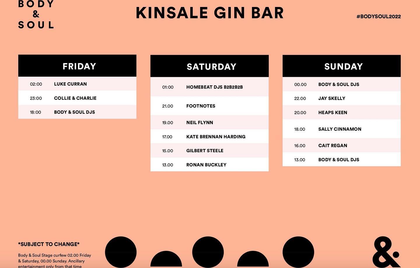 😎 Are you heading to @bodyandsoulirl festival this weekend, swing by our Kinsale Gin Bar to listen to some fantastic live artists and DJs and of course  sample our multi-award winning Kinsale Gin 🍸